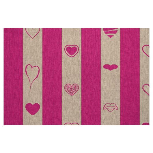 Cute Heart Modern Hot Pink Stripe Stof (Fat Quarter)