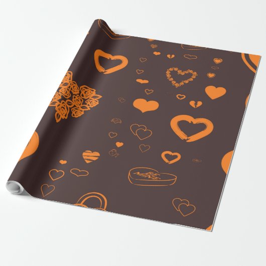 Cute Heart Modern Oranje Cadeaupapier (Uitgerold)