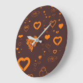 Cute Heart Modern Oranje Pattern Grote Klok (Hoek)