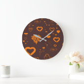 Cute Heart Modern Oranje Pattern Grote Klok (Huis)