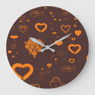 Cute Heart Modern Oranje Pattern Grote Klok