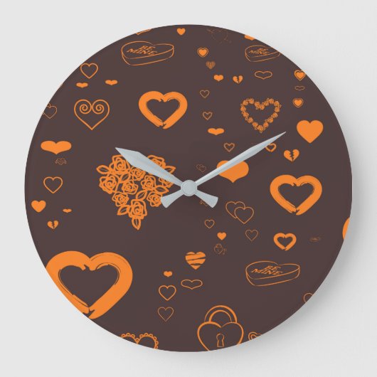 Cute Heart Modern Oranje Pattern Grote Klok (Voorkant)