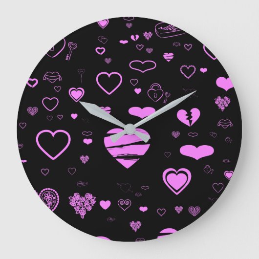 Cute Heart Modern Orchid Pattern Grote Klok (Voorkant)