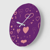 Cute Heart Modern Paars Pattern Grote Klok (Hoek)