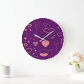 Cute Heart Modern Paars Pattern Grote Klok (Huis)