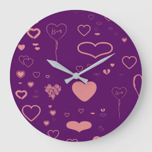 Cute Heart Modern Paars Pattern Grote Klok