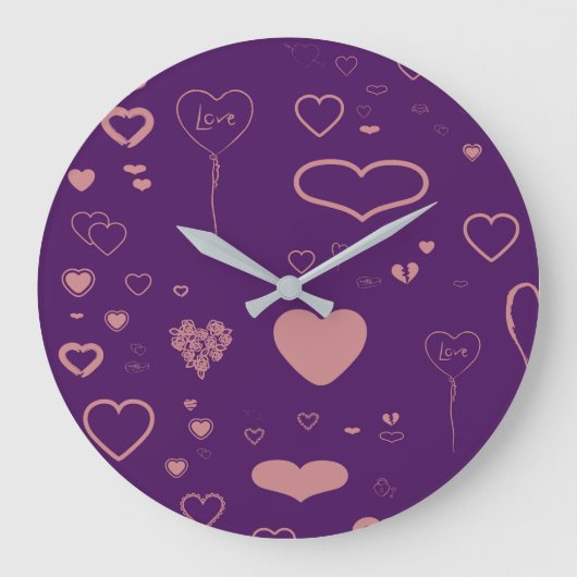 Cute Heart Modern Paars Pattern Grote Klok (Voorkant)