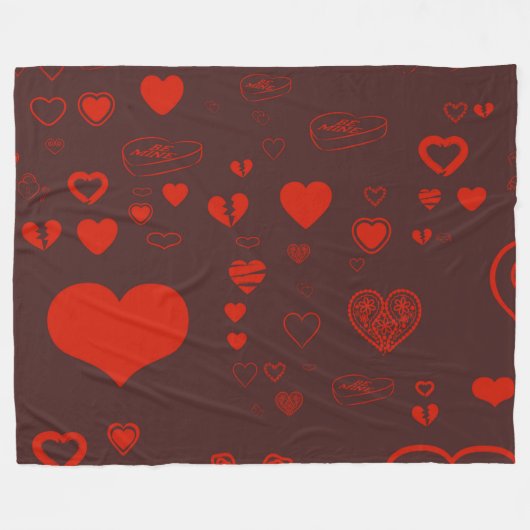 Cute Heart Modern Red Pattern Fleece Deken (Voorkant (Horizontaal))
