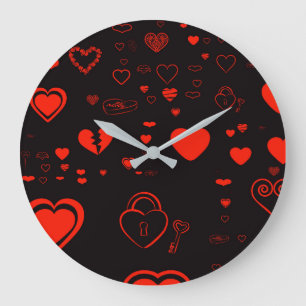 Cute Heart Modern Red Pattern Grote Klok