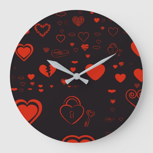 Cute Heart Modern Red Pattern Grote Klok (Voorkant)