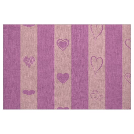 Cute Heart Modern Roze Paarse Stripe Stof (Fat Quarter)