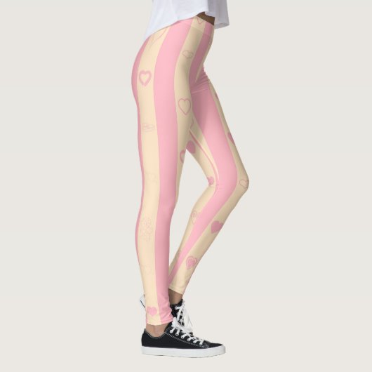 Cute Heart Modern Roze Stripe Leggings (Rechts)