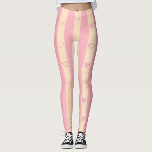 Cute Heart Modern Roze Stripe Leggings (Voorkant)