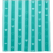 Cute Heart Modern Turquoise Stripe Douchegordijn (Voorkant)