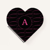 Cute Heart Monogram Black Magenta Notitieboek (Voorkant)