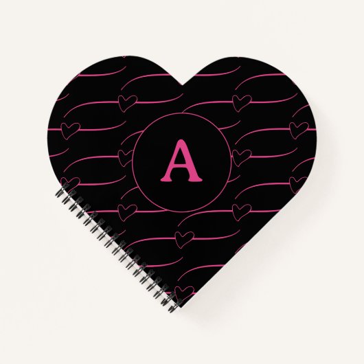 Cute Heart Monogram Black Magenta Notitieboek (Voorkant)