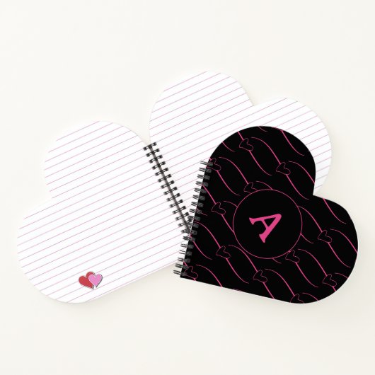 Cute Heart Monogram Black Magenta Notitieboek (Binnen)