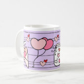 Cute Heart Motifs on Purple Koffiemok (Voorkant links)