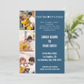 Cute Heart Navy Wedding Three Photo Uitnodiging (Staand voorkant)