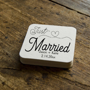 Cute Heart Net Getrouwd Calligrafie Trouwdag Kartonnen Onderzetters