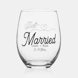 Cute Heart Net Getrouwd Script Namen Trouwdag Wijnglas Zonder Voet
