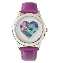 Cute Heart Notitieboek Blue Pink Paars RibbonMODER Horloge