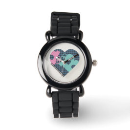Cute Heart Notitieboek silverglitter Blue PinkMODE Horloge
