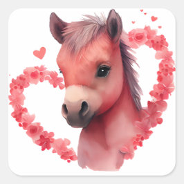 Cute Heart Paard Valentijnsdag Vierkante Sticker