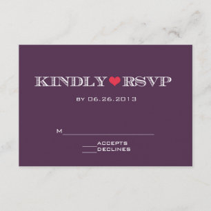Cute Heart Paars Red Wedding RSVP-kaarten RSVP Kaartje