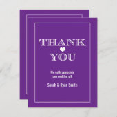 Cute Heart Paars Weddenschap Bedankt kaarten (Voorkant / Achterkant)