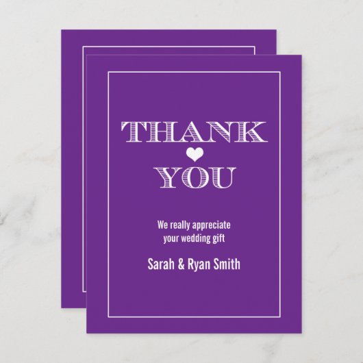 Cute Heart Paars Weddenschap Bedankt kaarten (Voorkant / Achterkant)