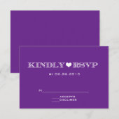 Cute Heart Paars Wedding RSVP-kaarten RSVP Kaartje (Voorkant / Achterkant)