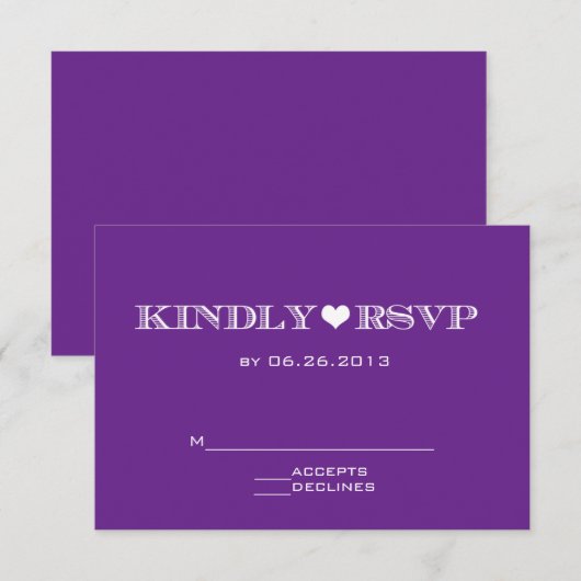 Cute Heart Paars Wedding RSVP-kaarten RSVP Kaartje (Voorkant / Achterkant)