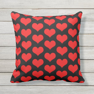 Cute Heart Patronen Valentijns Gift Red Black Buitenkussen