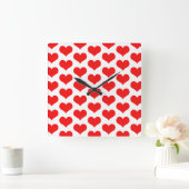 Cute Heart Patronen Valentijns Gift Red White Vierkante Klok (Huis)