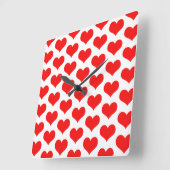 Cute Heart Patronen Valentijns Gift Red White Vierkante Klok (Hoek)