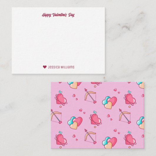 Cute Heart Pattern Cupid Bow Arrow Valentijnsdag Notitiekaartje (Voorkant / Achterkant)