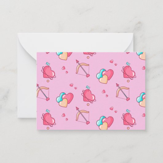 Cute Heart Pattern Cupid Bow Arrow Valentijnsdag Notitiekaartje (Achterkant)