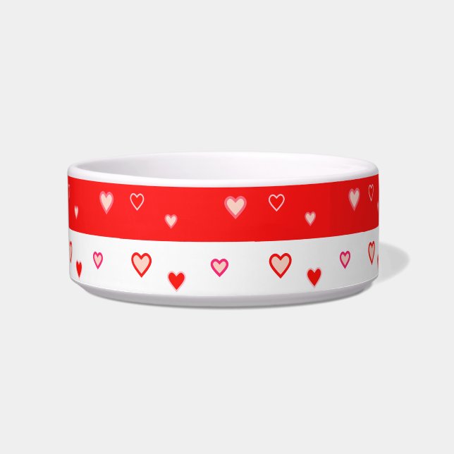 Cute Heart Pattern on Red and White Voerbakje (Voorkant)
