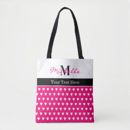 Cute Heart Pattern Pink Monogram Name Any Text Tote Bag