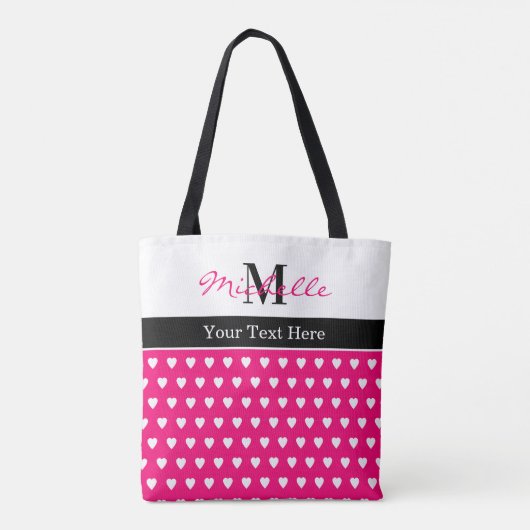 Cute Heart Pattern Pink Monogram Name Any Text Tote Bag (Achterkant)