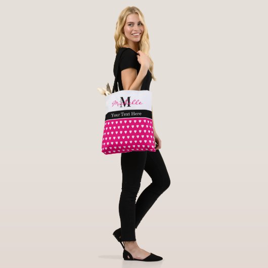 Cute Heart Pattern Pink Monogram Name Any Text Tote Bag (Op model)