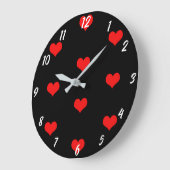 Cute Heart Pattern Red Custom Black Valentijnsdag Grote Klok (Hoek)