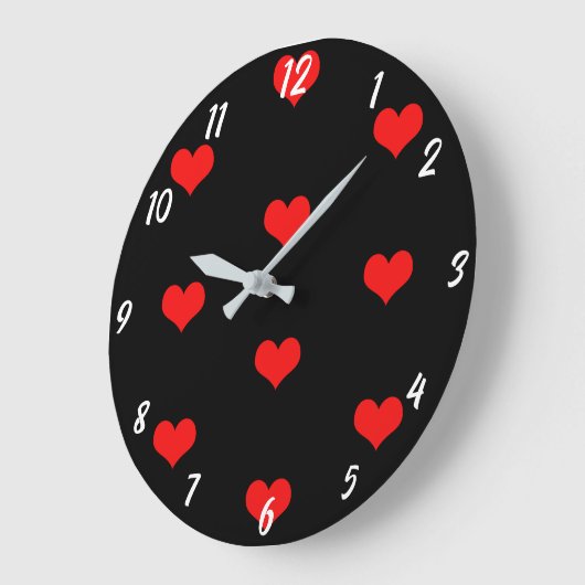 Cute Heart Pattern Red Custom Black Valentijnsdag Grote Klok (Hoek)