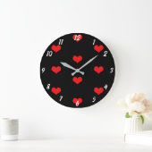 Cute Heart Pattern Red Custom Black Valentijnsdag Grote Klok (Huis)