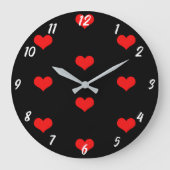 Cute Heart Pattern Red Custom Black Valentijnsdag Grote Klok (Voorkant)