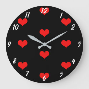 Cute Heart Pattern Red Custom Black Valentijnsdag Grote Klok