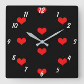 Cute Heart Pattern Red Custom Black Valentijnsdag Vierkante Klok (Voorkant)