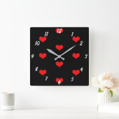 Cute Heart Pattern Red Custom Black Valentijnsdag Vierkante Klok (Huis)