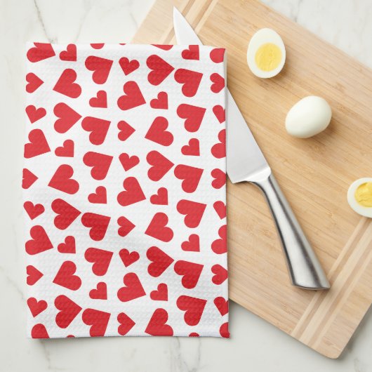 Cute Heart Pattern Red White Theedoek (Quarter Fold)